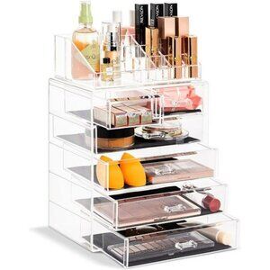 Clear acrylic makeup organizer with drawers vanity storage case for jewelry